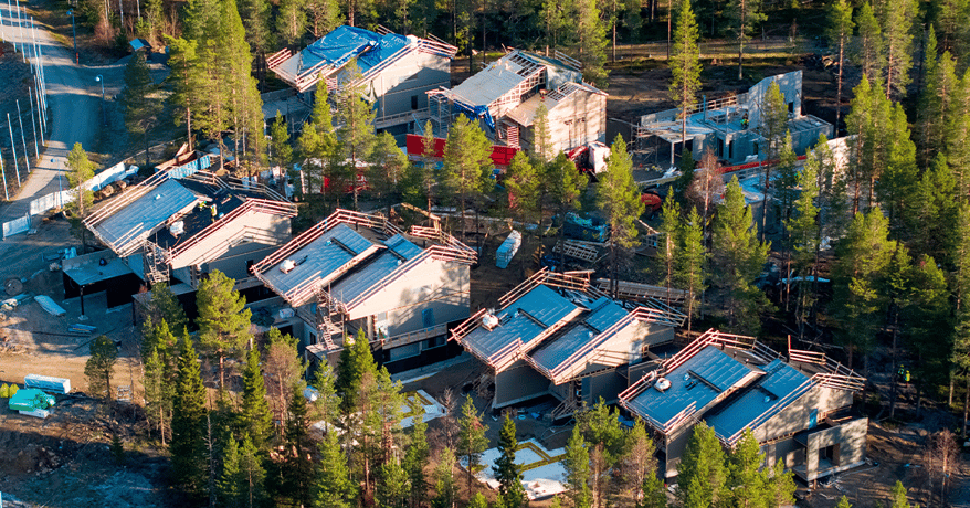 LapWall toimitti elementtiratkaisut Levin Gondolitien vapaa-ajan asuntoihin.